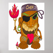 Bandanna Tiki Chef with Burning Sausage, Funny