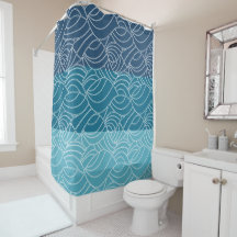 Banded Blues Ocean Waves Shower Curtain