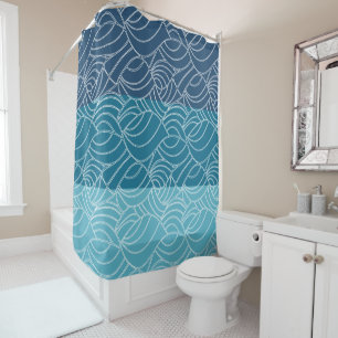 Banded Blues Ocean Waves Shower Curtain