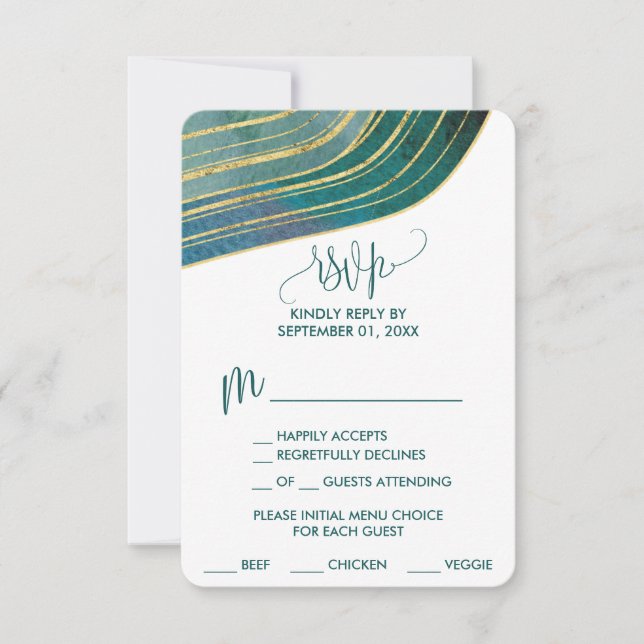 Banded Gemstone | Emerald Menu Choice RSVP Card (Front)