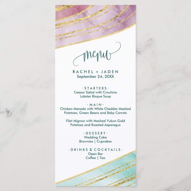 Banded Gemstone | Mauve Dinner Menu Card (Front)