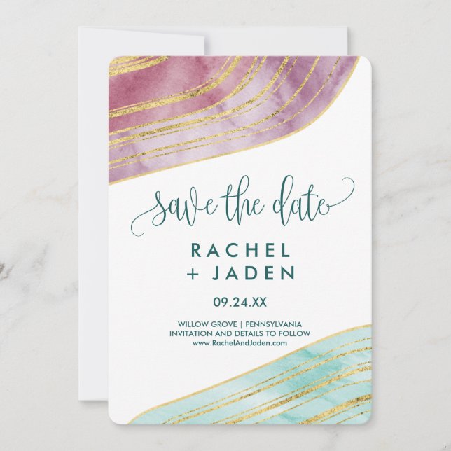 Banded Gemstone | Mauve Save the Date Card (Front)