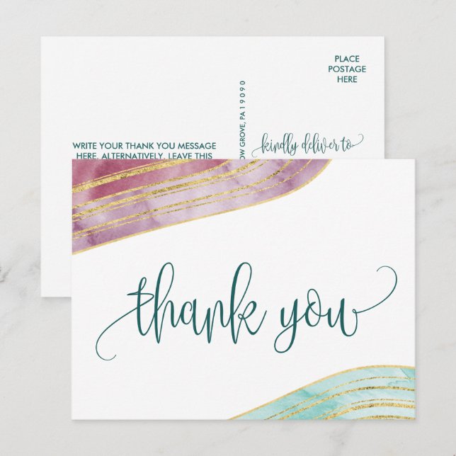 Banded Gemstone | Mauve Thank You Postcard (Front/Back)