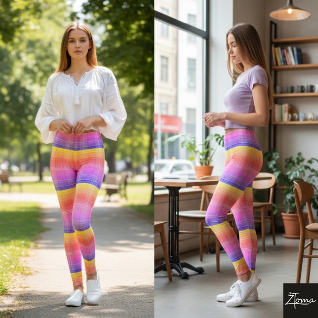 Banded Rainbow Gradient Neon Plaid Leggings (Creator Uploaded)