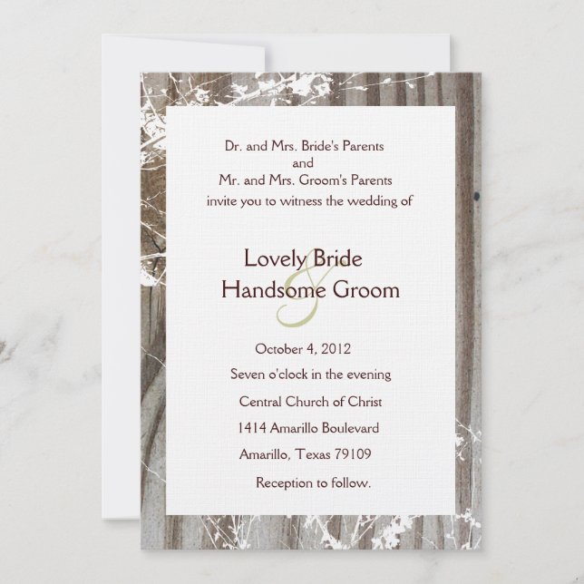 Banded Wood Blossoms Wedding Invitation (Front)