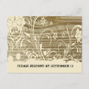 Banded Wood RSVP, cream Invitation Postcard