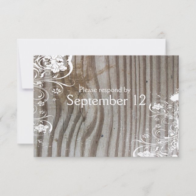 Banded Wood Shabby Chic RSVP with envelopes (Front)