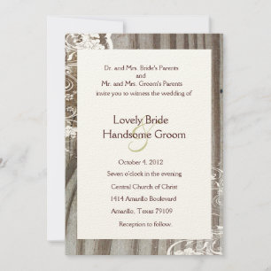 Banded Wood Shabby Lace Wedding Invitation