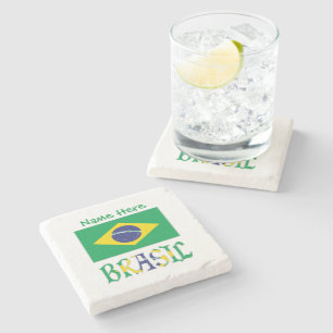 Bandeira do Brasil e Brasil Come o Nome Stone Coaster
