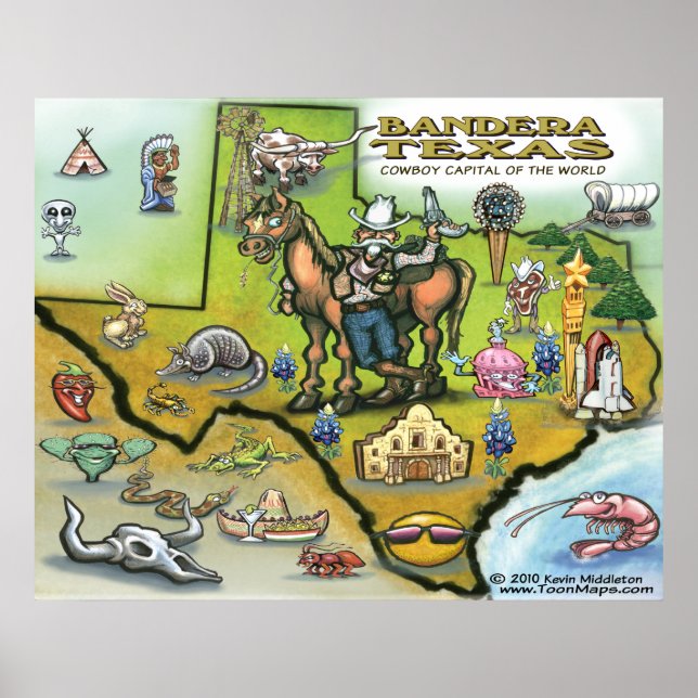 Bandera TEXAS Map Poster (Front)