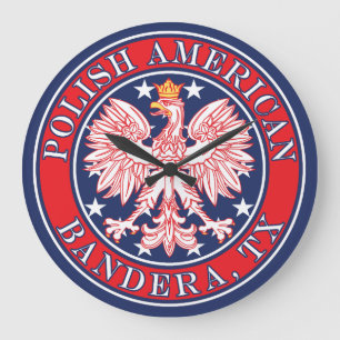 Bandera Texas Polish American Eagle Large Clock