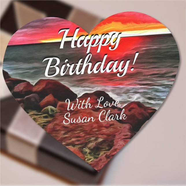 Banderas Happy Birthday Rocky Sunset 914 Heart Sticker (Creator Uploaded)