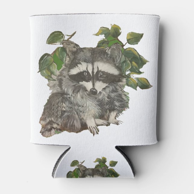 Bandit Black White Racoon Trash Panda Can Cooler (Front)