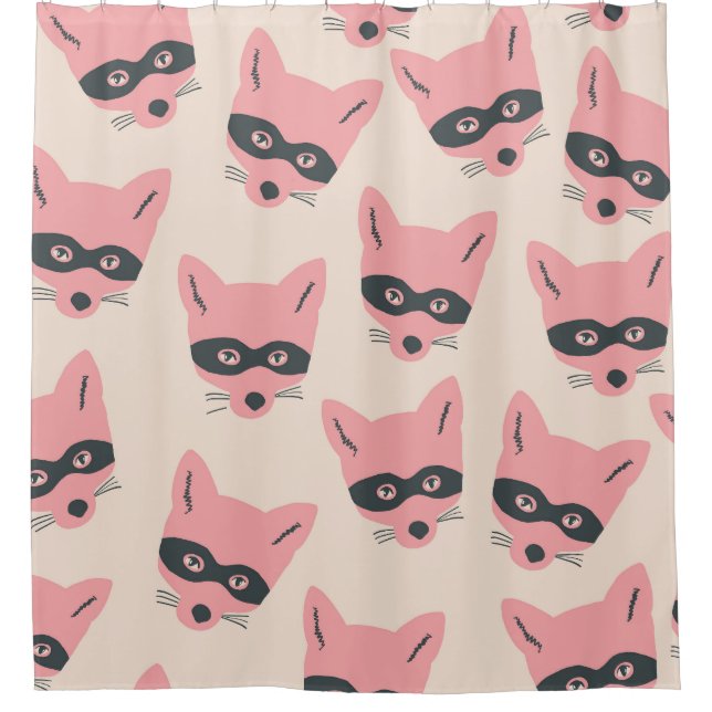 Bandit Fox Heads: Pink Beige Pattern Shower Curtain (Front)