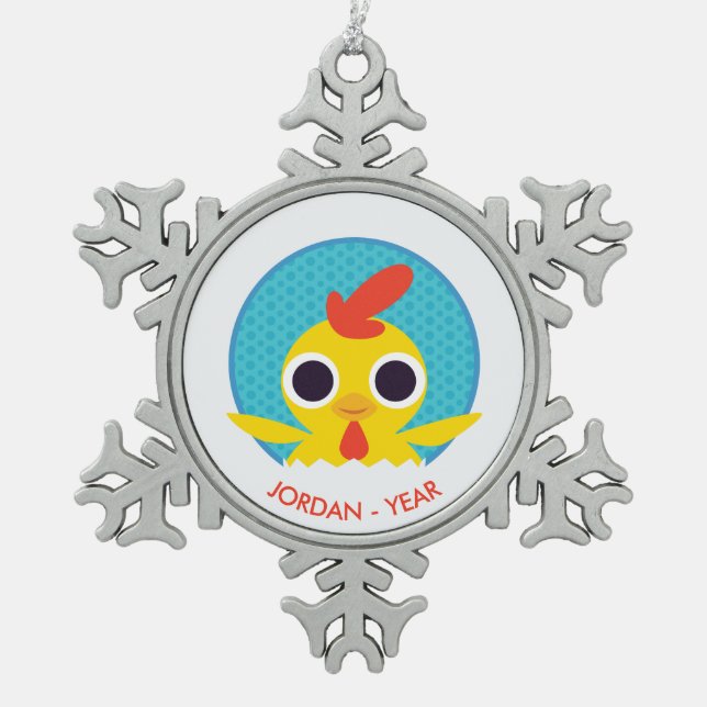 Bandit the Chick Snowflake Pewter Christmas Ornament (Front)