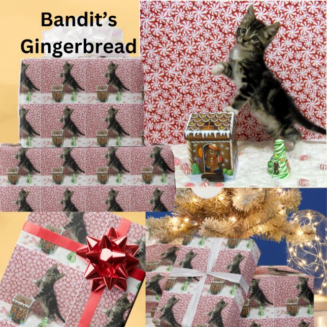 Bandit's Gingerbread House - Cat Christmas  Wrapping Paper (Creator Uploaded)
