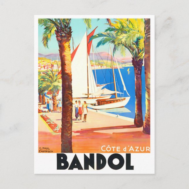 Bandol France vintage travel Postcard (Front)