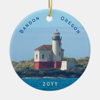 Bandon Lighthouse Oregon Dated Christmas Ceramic Tree Decoration
