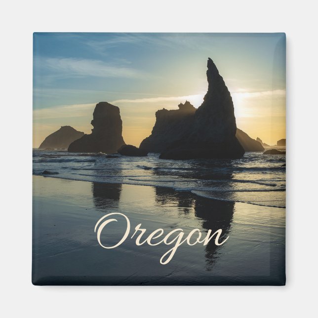 Bandon Oregon Sea Stacks Sunset Photo  Magnet (Front)