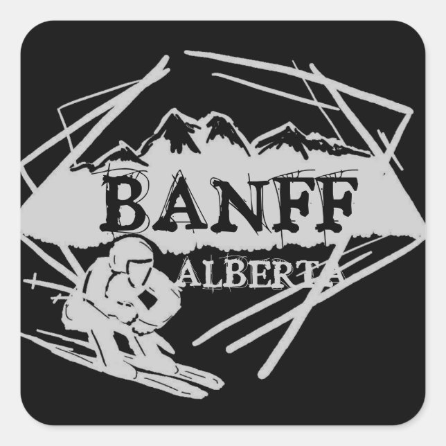 Banff Alberta Canada black grey ski logo stickers (Front)