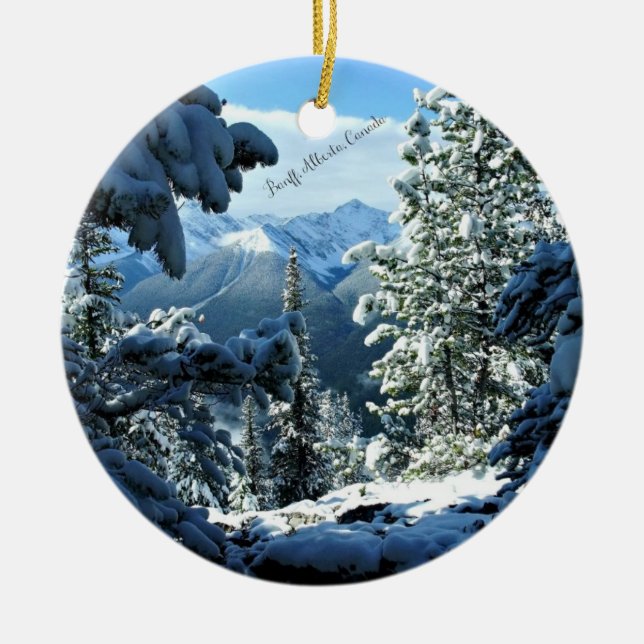 Banff, Alberta, Canada snow-covered Ceramic Tree Decoration (Front)
