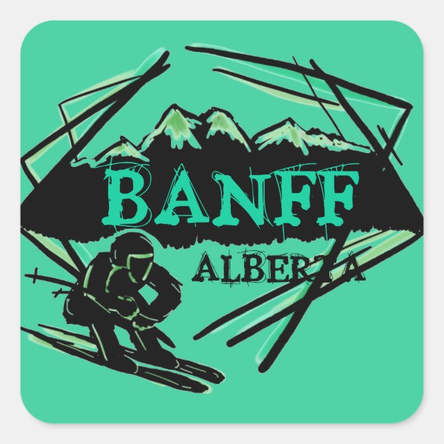Banff Alberta Canada teal green ski logo stickers (Front)