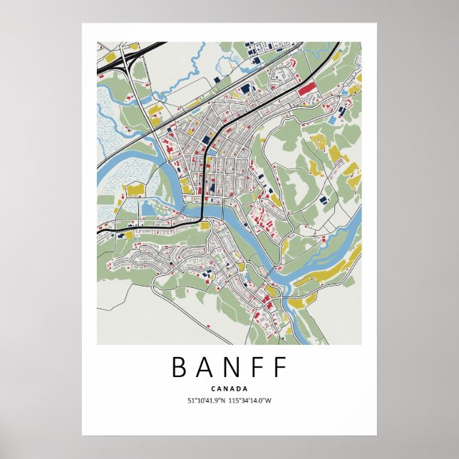 Banff Alberta Map Poster | Clean Map Art (Front)