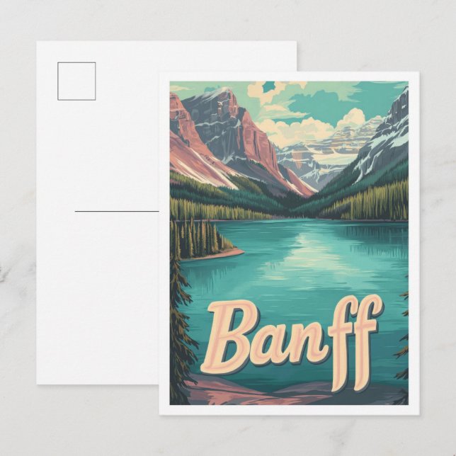 Banff Canada Art Vintage Travel Illustration Postcard (Front/Back)