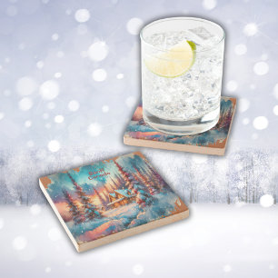 Banff Canada Watercolor Sketch    Stone Coaster