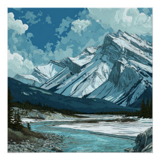 Banff Canadian Majestic Mountains Vintage Travel Poster
