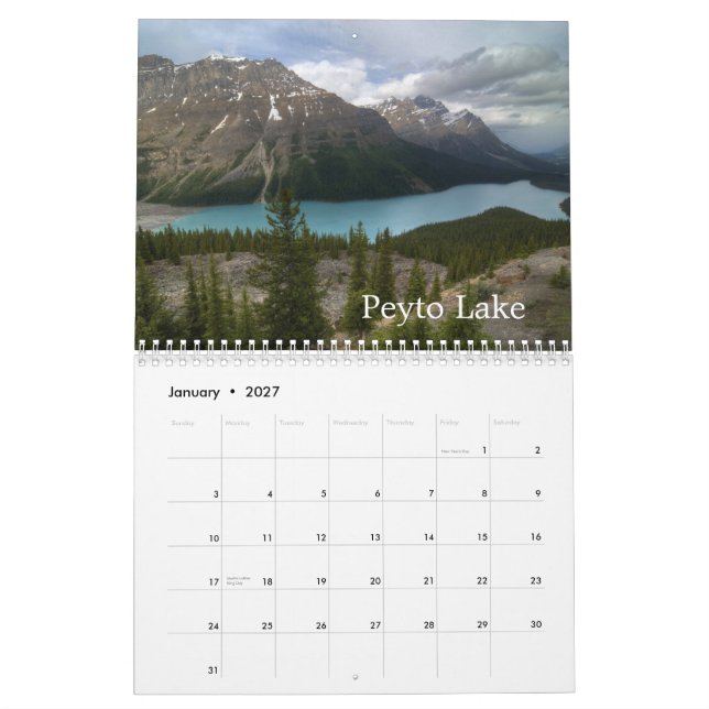 Banff National Park Canada Calendar (Jan 2027)