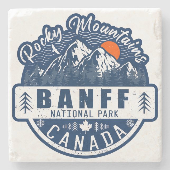 Banff National Park Canada Vintage Distressed Stone Coaster (Front)