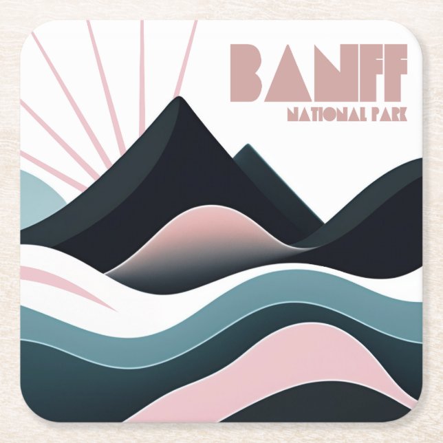 Banff National Park Coloured Hills Square Paper Coaster (Front)