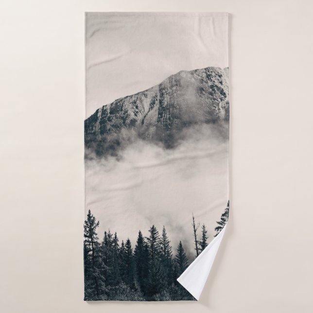 Banff national park foggy mountains and forest in  bath towel (Bath Towel)
