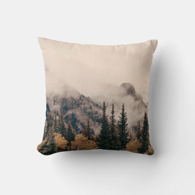 Banff national park foggy mountains and forest in  cushion (Front)