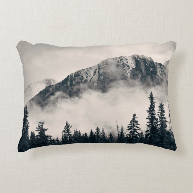 Banff national park foggy mountains and forest in  decorative cushion (Front)