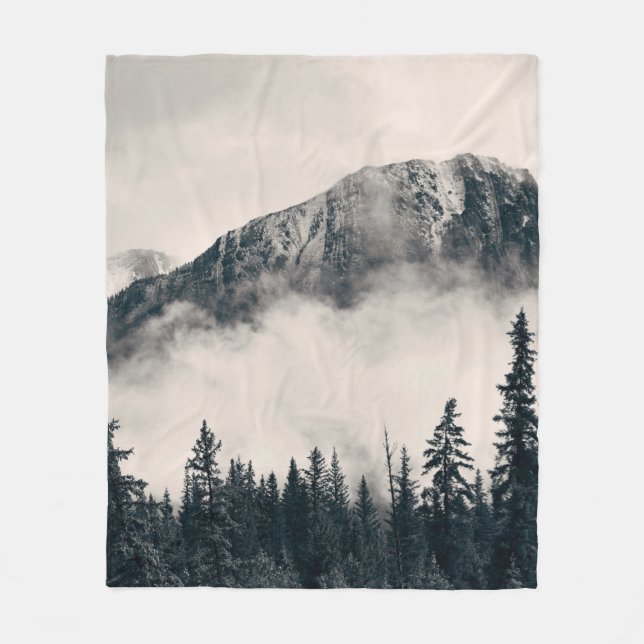 Banff national park foggy mountains and forest in  fleece blanket (Front)