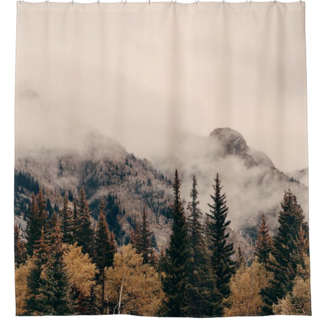 Banff national park foggy mountains and forest in  shower curtain (Front)