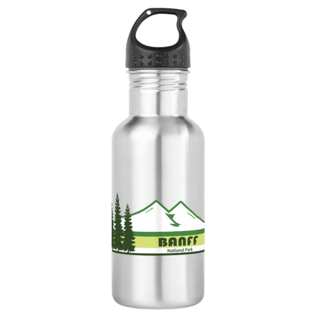 Banff National Park Green Stripes 532 Ml Water Bottle (Front)