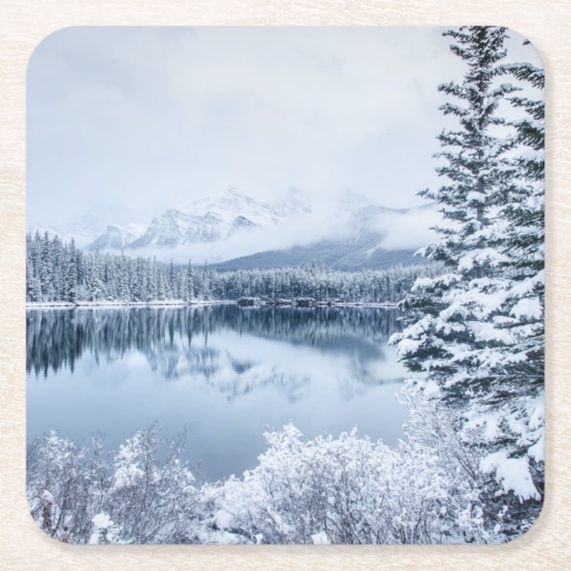 Banff National Park in Winter Square Paper Coaster (Front)