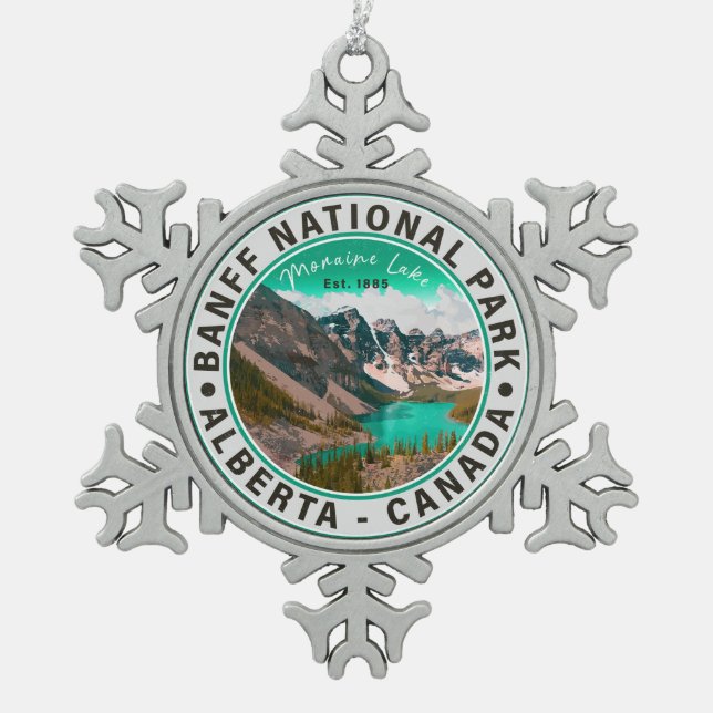 Banff National Park Moraine Lake Alberta Canada Snowflake Pewter Christmas Ornament (Front)