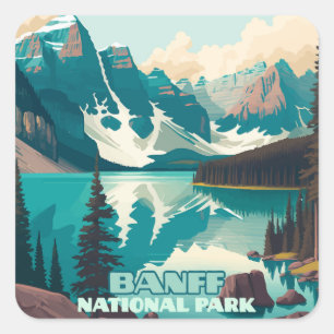 Banff National Park Moraine Lake Retro Square Sticker