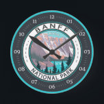 Banff National Park Moraine Lake Vintage Round Clock<br><div class="desc">Banff National Park vector artwork design. The park is Canada’s first national park and is part of the Canadian Rocky Mountain Parks UNESCO World Heritage Site.</div>