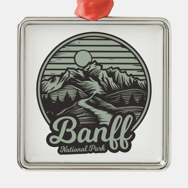 Banff National Park Mountain Trail Metal Tree Decoration (Front)