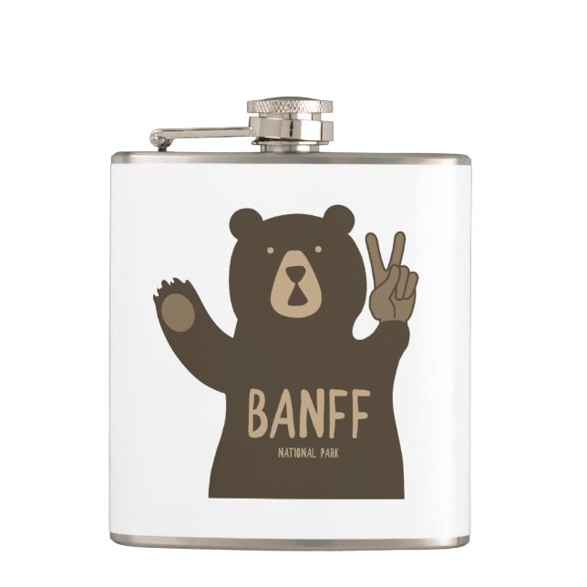 Banff National Park Peace Bear Hip Flask (Front)