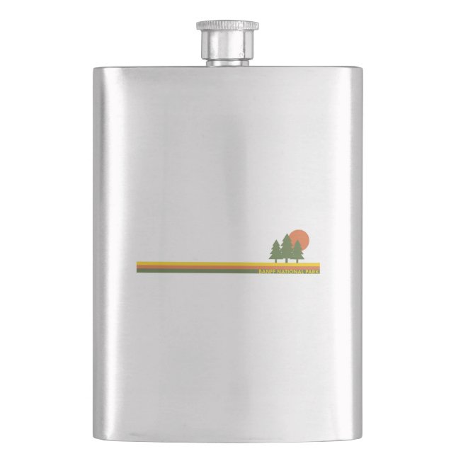 Banff National Park Pine Trees Sun Hip Flask (Front)