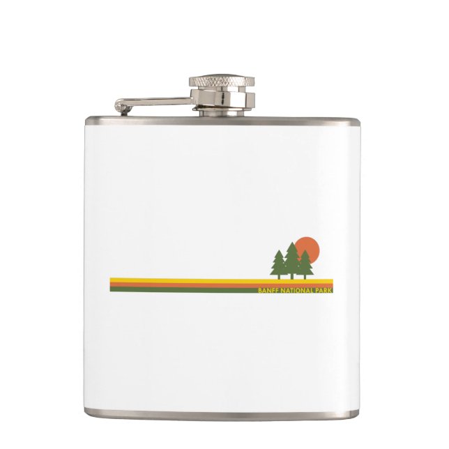 Banff National Park Pine Trees Sun Hip Flask (Front)