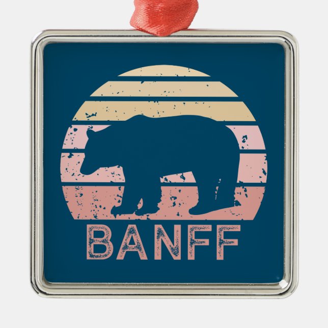 Banff National Park Retro Bear Metal Tree Decoration (Front)
