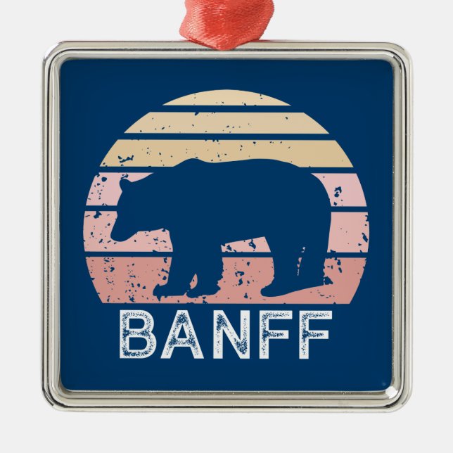 Banff National Park Retro Bear Metal Tree Decoration (Front)