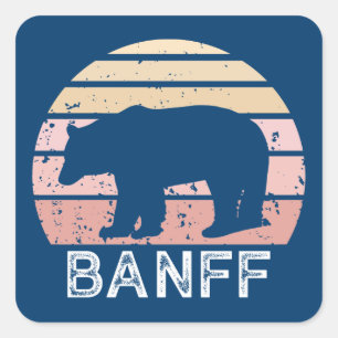 Banff National Park Retro Bear Square Sticker